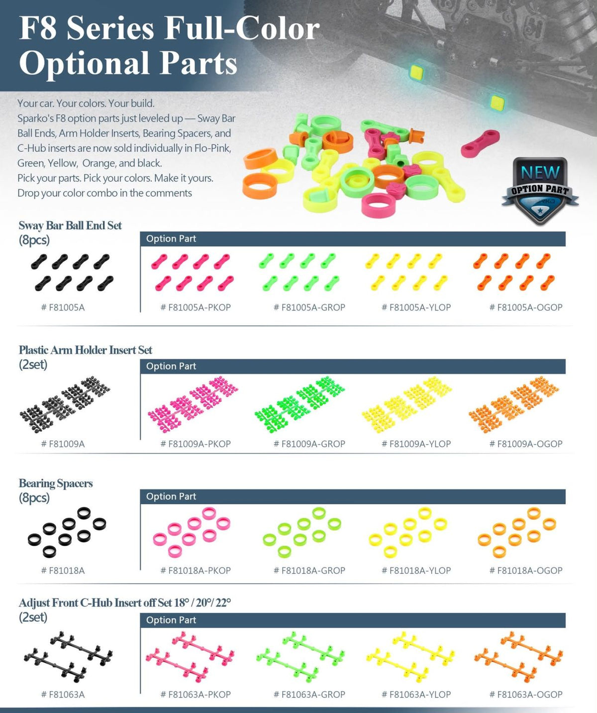 Sparko F8 Green Sway Bar Ball End Set (8)